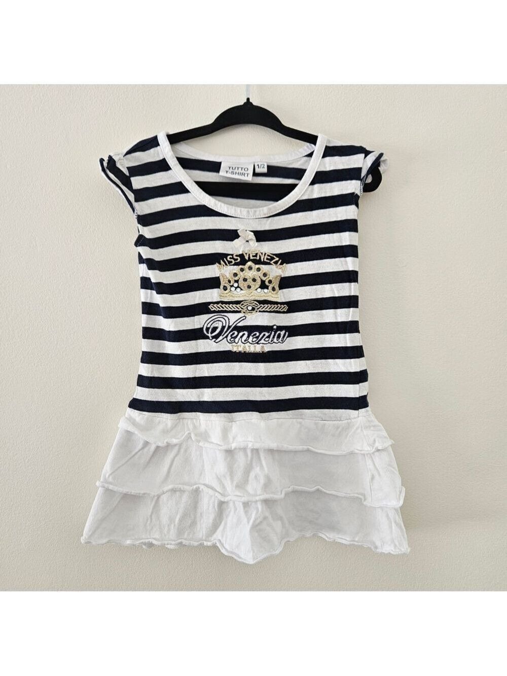 5/$25 Tutto T-Shirt Venezia Italy Striped Dress Navy White Size 1/2